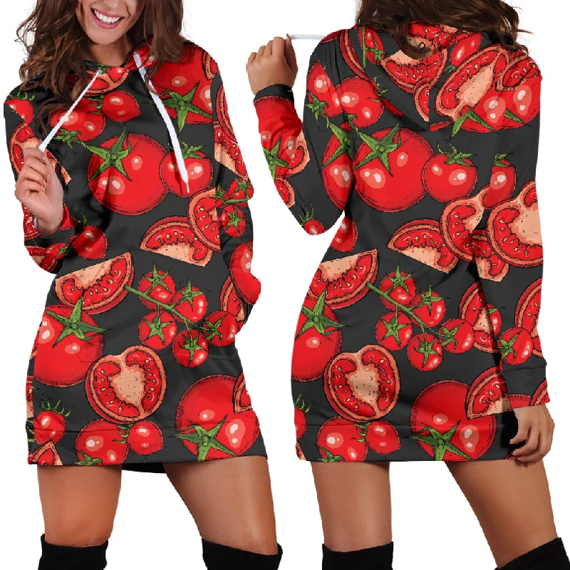 Tomato Black Background Women'S Hoodie Dress