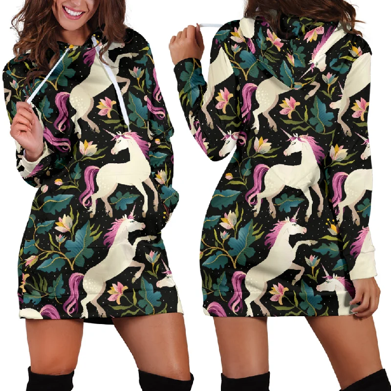 Unicorns Forest Background Women'S Hoodie Dress