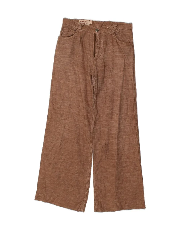 MARLBORO CLASSICS Womens Wide Leg Casual Trousers W27 L29 Brown Linen