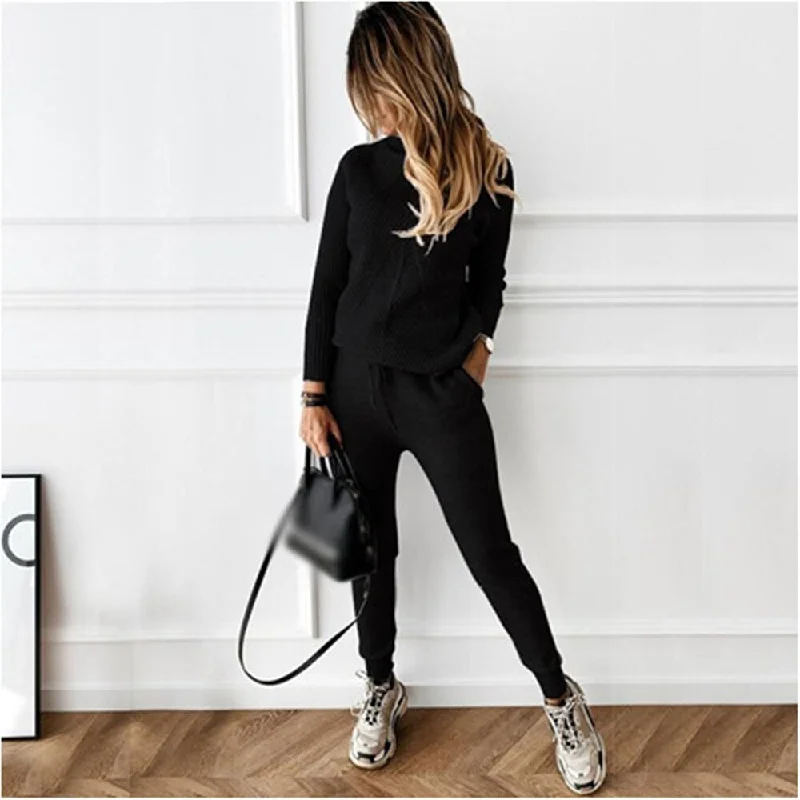 Women Knitted Tracksuit Turtleneck