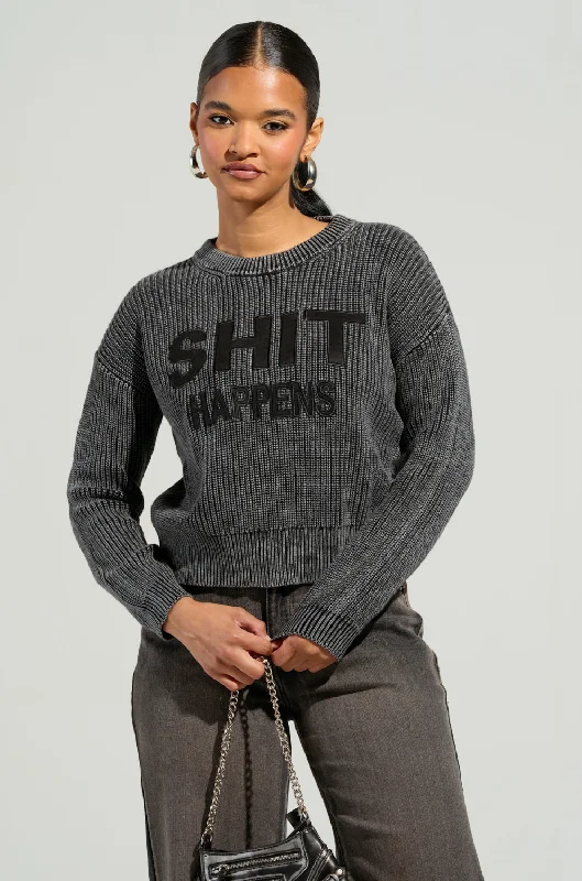 SHIT HAPPENS MINERAL WASH LONG SLEEVE SWEATER Men's sweaters