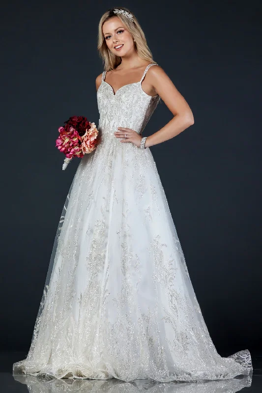 Aspeed Design -MS0004 Lace Applique Beaded A-Line Bridal Gown Tiered Wedding Dress