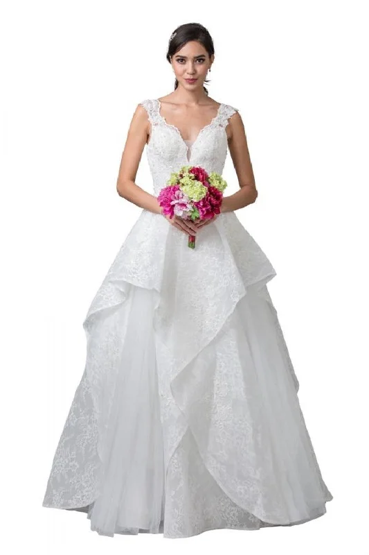 Aspeed Design -W2375 Embroidered A-Line Bridal Dress Illusion Neckline Gown