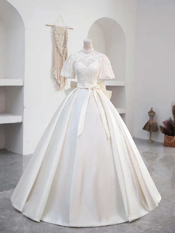 Beautiful Sweetheart Neck Satin Long Prom Dress with Detachable Lace Top, White Formal Wedding Dress Sexy Satin Gown Beautiful Sweetheart Neck Satin Long Prom Dress with Detachable Lace Top, White Formal Wedding Dress Sexy Satin Gown