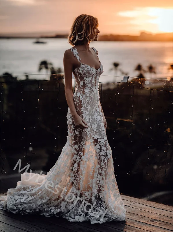 Charming Sweetheart Sleeveless Mermaid Lace Applique Wedding Dresses, WDY0354 Simple Wedding Gown Charming Sweetheart Sleeveless Mermaid Lace Applique Wedding Dresses, WDY0354 Simple Wedding Gown