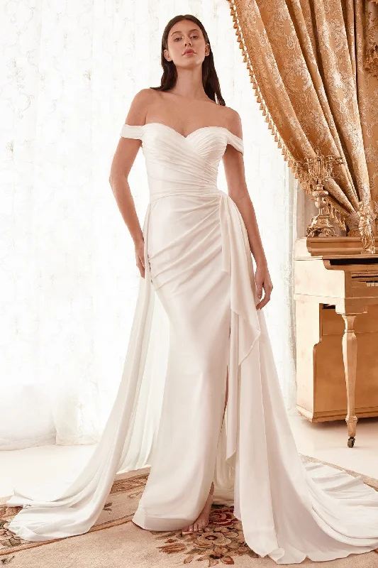Draped Off The Shoulder Bridal Gown With Overskirt By Cinderella Divine -WN315CL Formal Wedding Dress