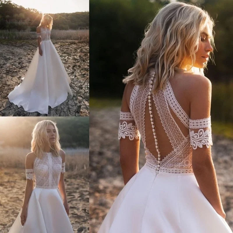 Bohemian Wedding Dress For Brides Off The Shoulder Lace Boho Bridal Gown Vintage Wedding Gown Bohemian Wedding Dress For Brides Off The Shoulder Lace Boho Bridal Gown Vintage Wedding Gown