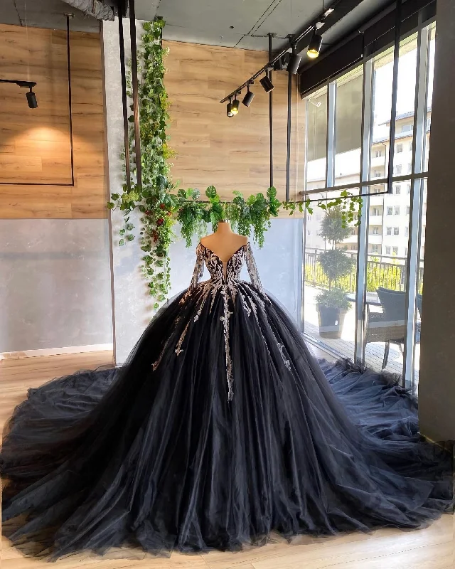 Long Wedding Dresses, Prom Formal Evening Dresses Soft Lace Gown