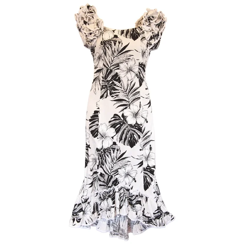Waikiki White Hawaiian Meaaloha Muumuu Dress with Sleeves Romantic Wedding Dress