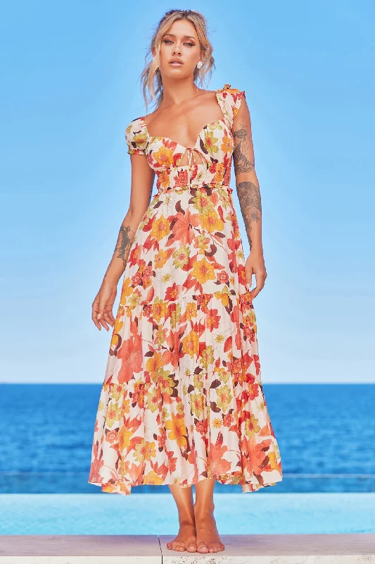 Suddenly Midi Dress - Red Multi Women's trendy midi dresses sale
