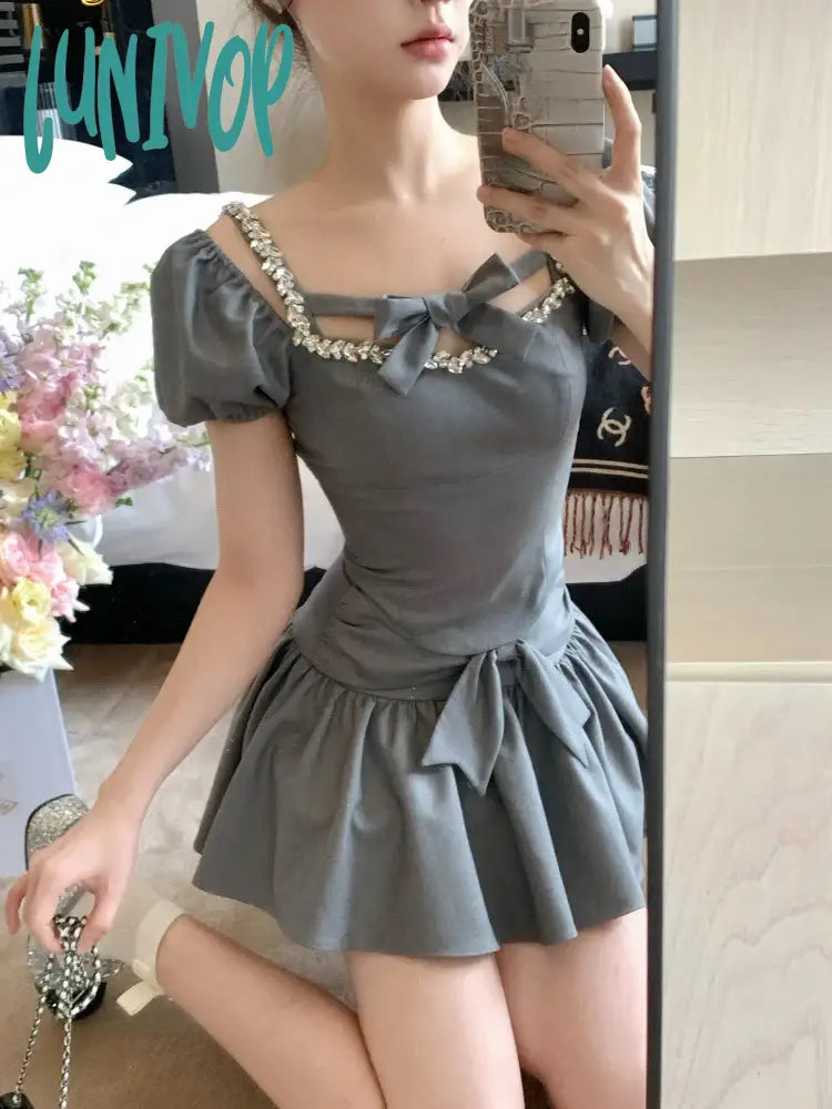 Lunivop Korean Fashion Kawaii Two Piece Set Women Vintage Elegant Party Mini Skirt Set Female Bow Designer Princess Skirt Suit New Mini Skirt Style