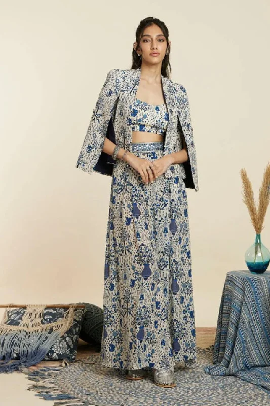SAFAR BLUE JAAL PRINT NOOR JACKET SET Women's smart jackets