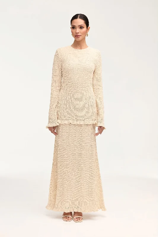 Yara Crochet Maxi Skirt - Off White Front Slit Maxi
