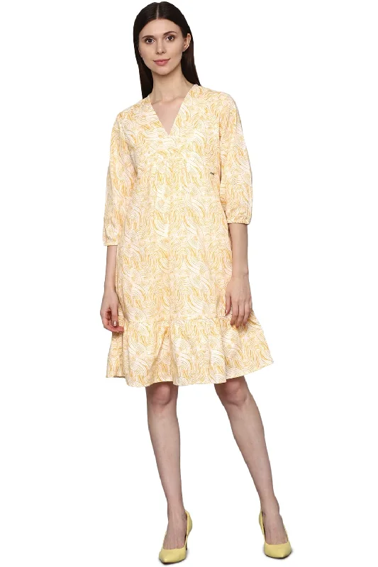 Allen Solly Women's Cotton Blend A-Line Knee-Length Dress (Orange) Soft fabric unclassified dresses