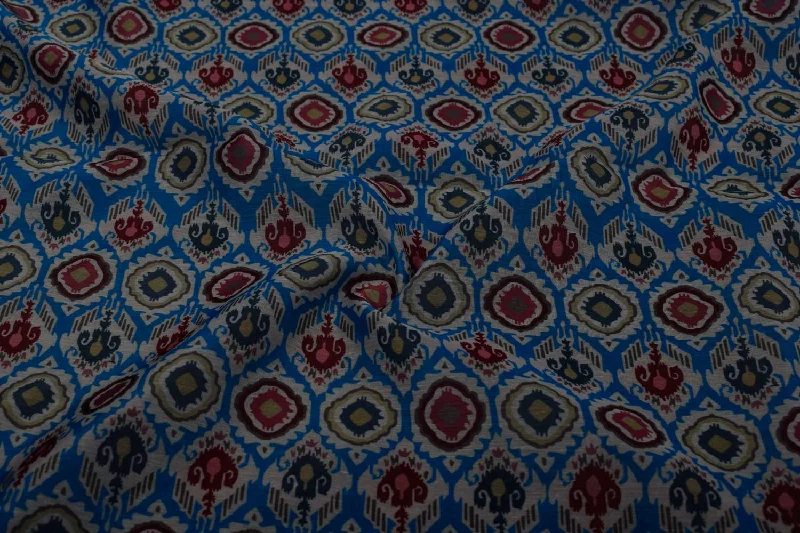 Blue Printed Chanderi Fabric Birthday floral dresses