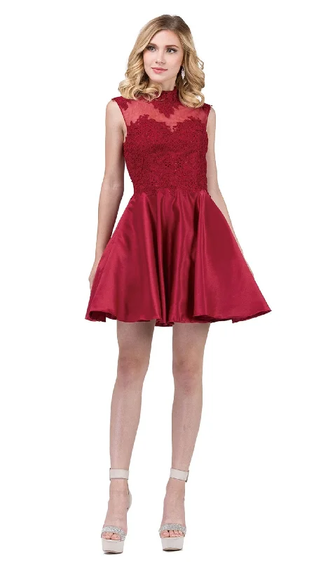 Dancing Queen - 3069 Appliqued Illusion High Neck Homecoming Dress Breathable unclassified dresses Dancing Queen - 3069 Appliqued Illusion High Neck Homecoming Dress Breathable unclassified dresses