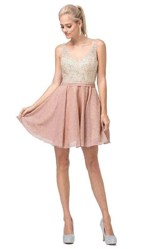 Dancing Queen - 3130 Sleeveless V Neck Beaded Top A-Line Dress Bodycon unclassified dresses