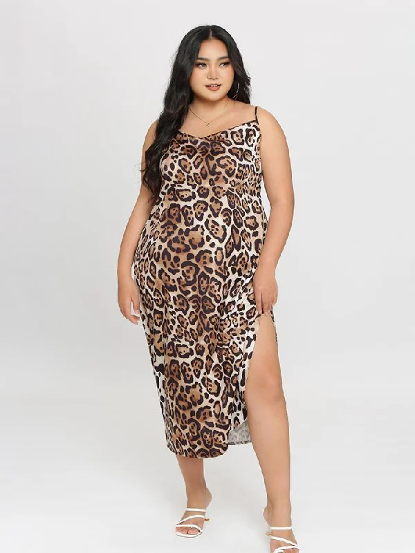 Leopard Slit Cami Dress Trendy unclassified dresses