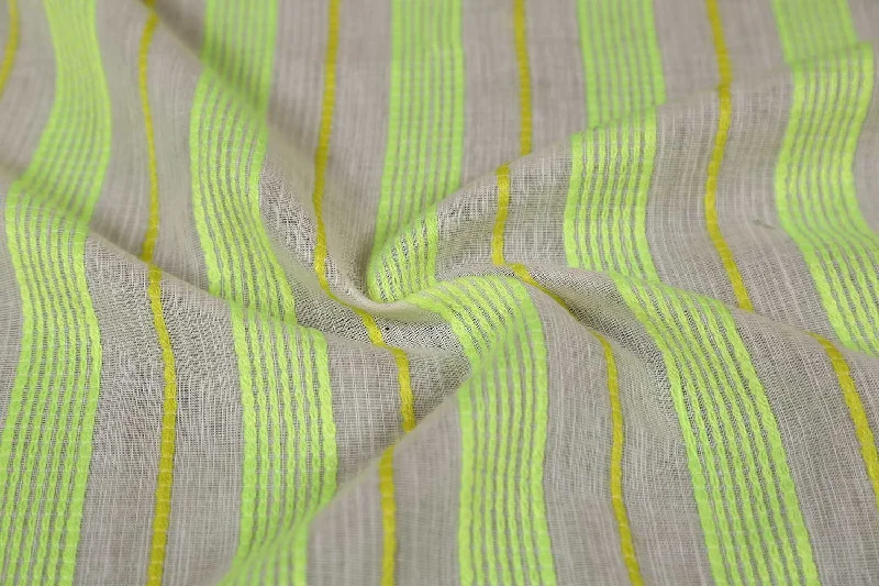 Off White & Neon Green Stripes Cotton Slub Fabric Festival unclassified dresses