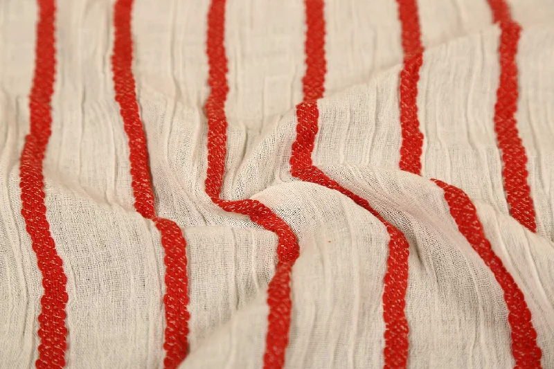 Off White & Red Stripes Cotton Crepe Fabric Petite unclassified dresses
