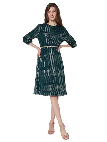 VERO MODA Women's Polyester A-Line Knee-Length Dress (Deep Teal) Long sleeve unclassified dresses VERO MODA Women's Polyester A-Line Knee-Length Dress (Deep Teal) Long sleeve unclassified dresses