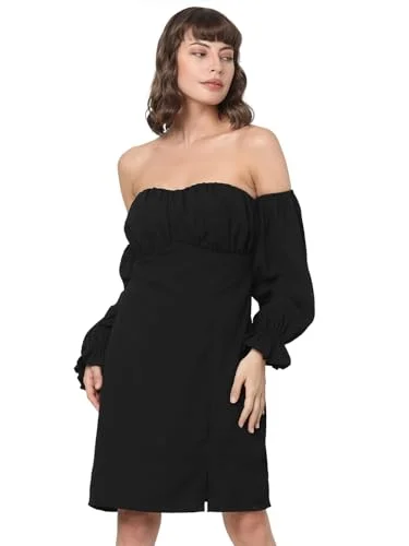 VERO MODA Women's Polyester Shift Knee-Length Dress (Jet Black) One-shoulder unclassified dresses VERO MODA Women's Polyester Shift Knee-Length Dress (Jet Black) One-shoulder unclassified dresses