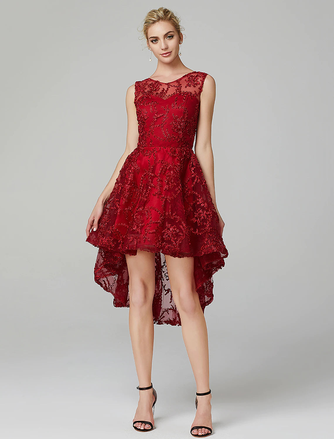 A-Line Wedding Asymmetrical Sleeveless Tulle with Appliques Tulle Dress Sleek