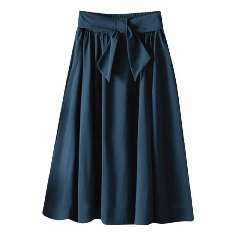 High Waist With Belt Midi Knee Length A line Skirt Soft Midi Skirt
