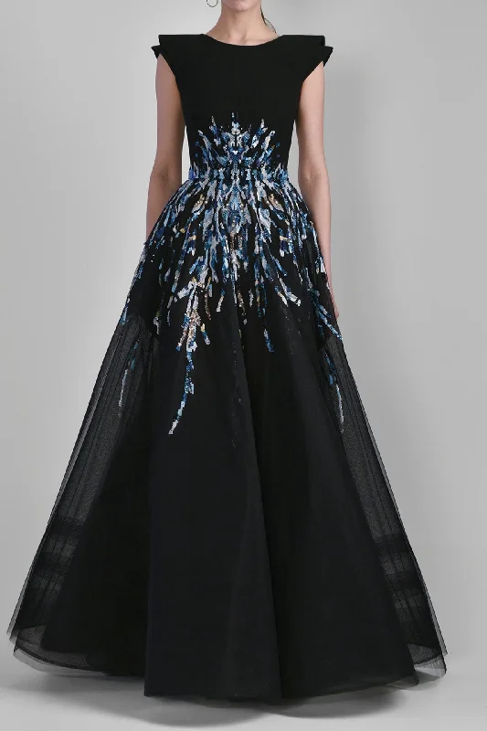 Tulle beaded dress with tiered shoulders White Tulle Dress