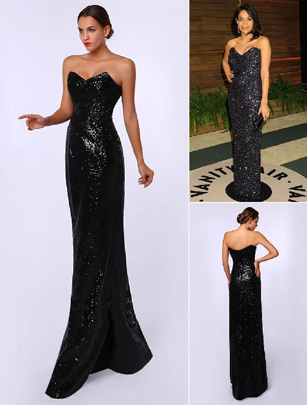 Amazing Celebrity Dresses Sheath Black Sequined Sweetheart Neck Evening Dress Inspired By Rosario Dawson At Oscar Sequin Dress Sexy
