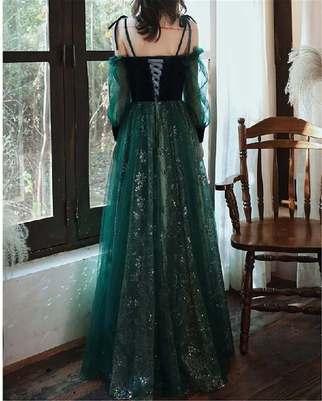 elegant dark green lace gown Prom Dress Lace Dress Set