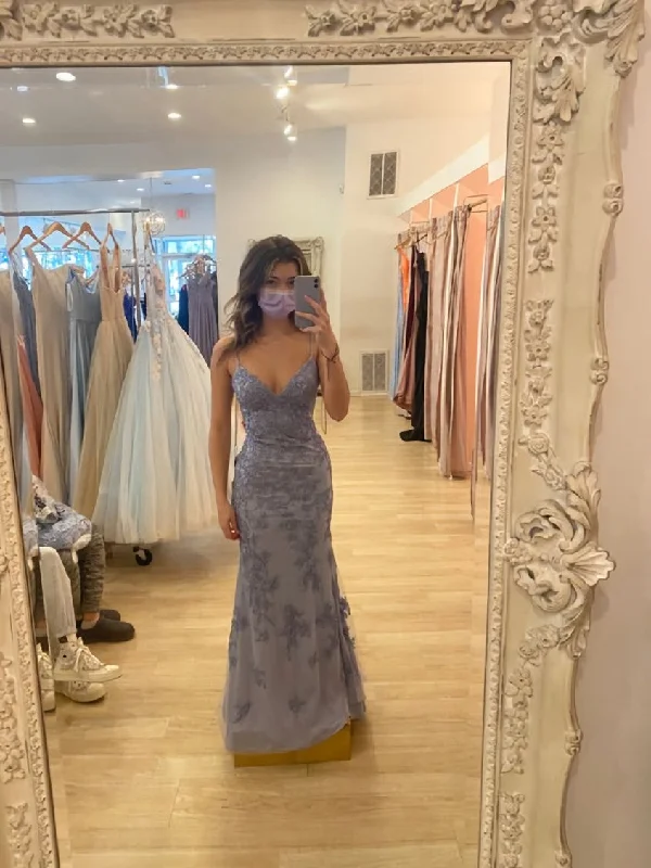 Elegant Mermaid Spaghetti Straps Lace Prom Dress,Charming Evening Dress Lace Detail Dress
