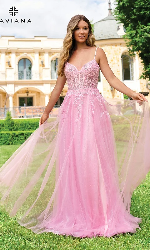 Long Lace-Bodice A-Line Prom Dress: Faviana 11230 Lace Cocktail Gown