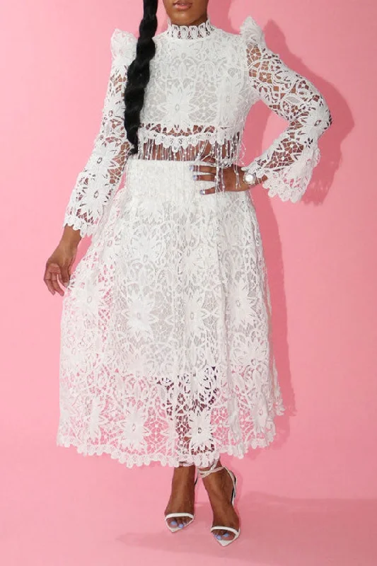 Hollow-Out Lace Sophisticated Tassel Dress Suit Elegant Lace Dress