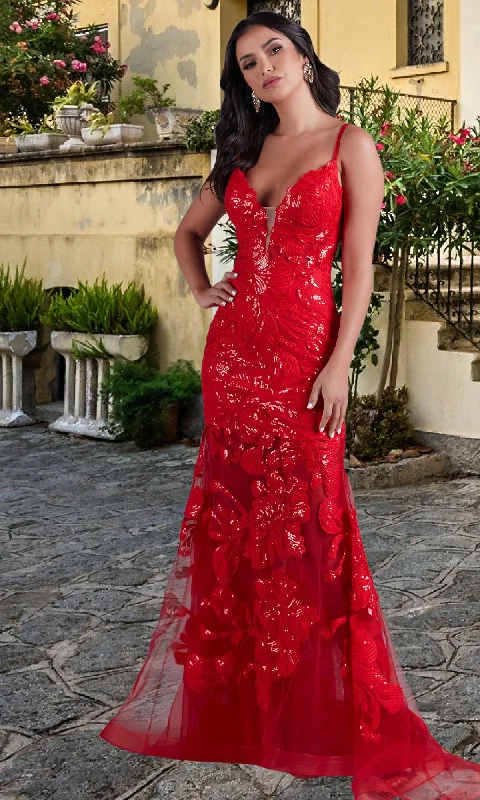 PromGirl Long Red Lace Mermaid Prom Dress