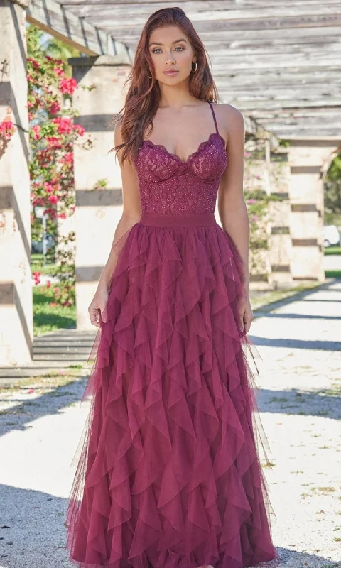 Velvi Lace-Bodice Long Ruffled Prom Dress Dahlia Lace Party Dress
