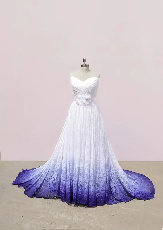 White and Purple Sweetheart Lace Prom Dress, Ombre Prom Dresses with Flowers Lace Wedding Dress White and Purple Sweetheart Lace Prom Dress, Ombre Prom Dresses with Flowers Lace Wedding Dress