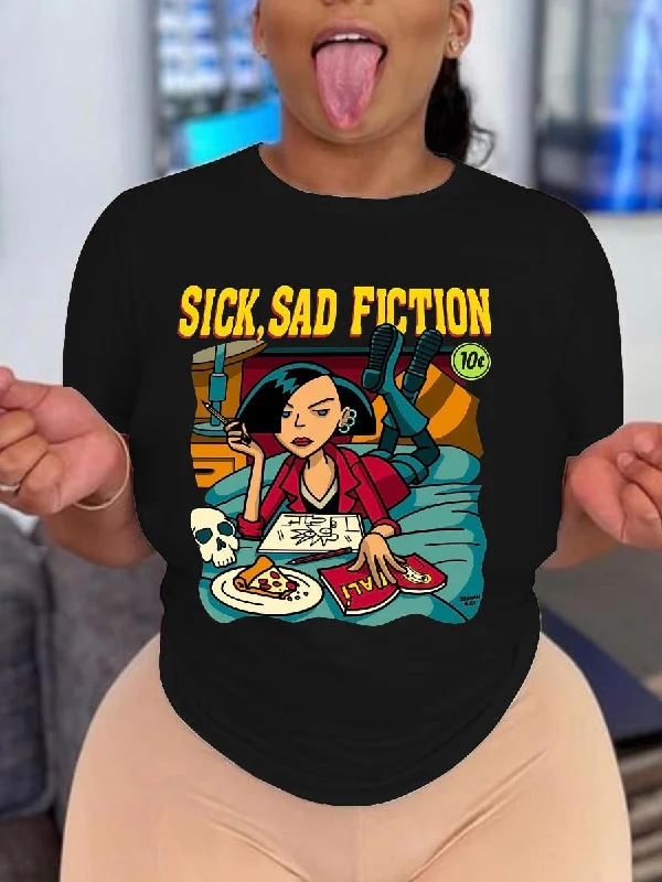 Plus Size Figure Letter Print T-shirt AR5038 Pleated Shirt Dress