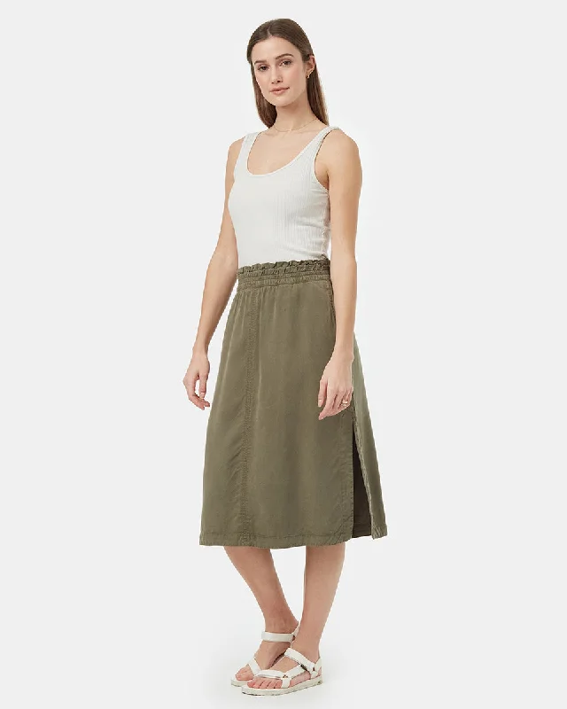 Tencel Midi Skirt Lace Trim Midi